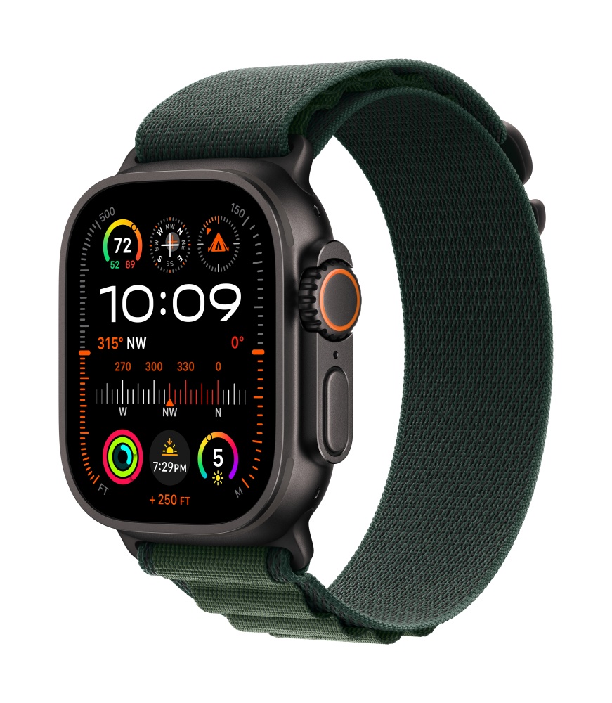 Apple Watch Ultra2 v2 Cellular 49mm Black Titanium Case with Dark Green Alpine Loop M T1