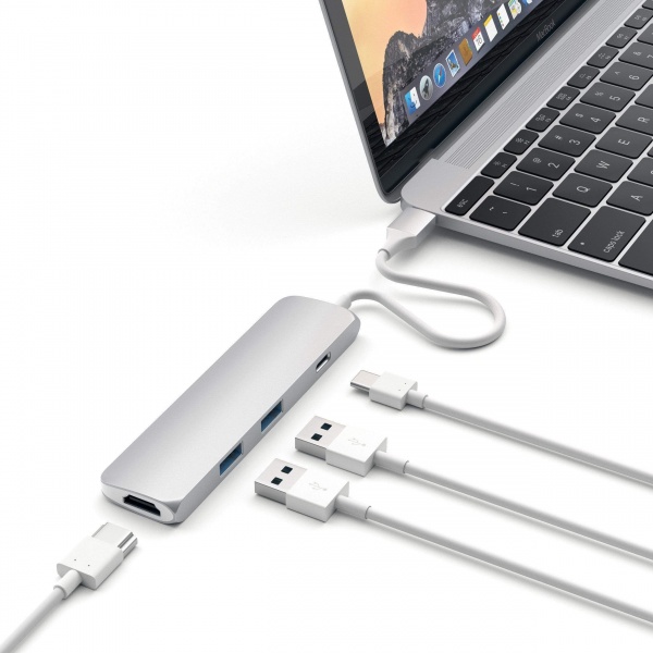 Satechi SLIM USB-C Adapter (HDMI 4K, USB-C, 2x USB-A) SILVER